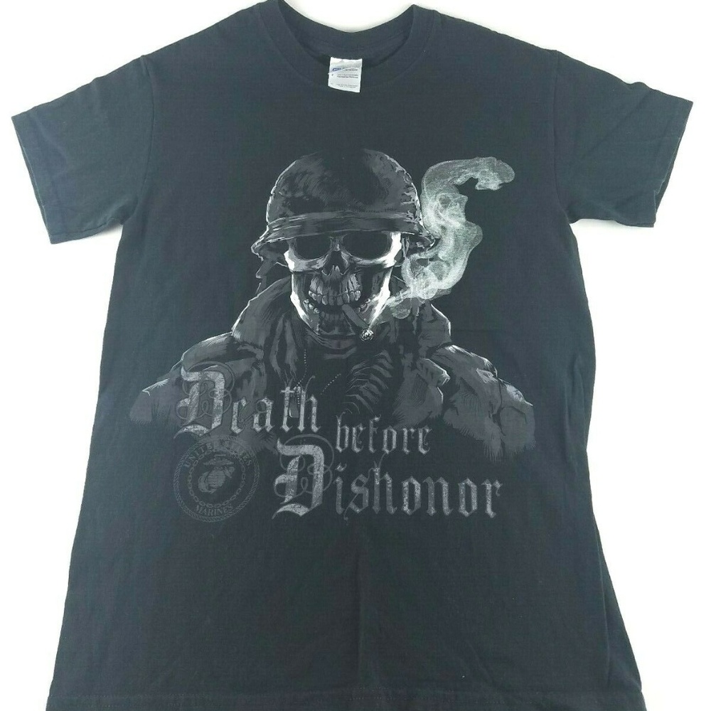 Death before Dishonor United States Marines Graphic T-Shirt Small Gildan Cotton